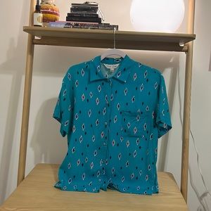 Vintage Southwestern Teal Short Sleeve Button Up